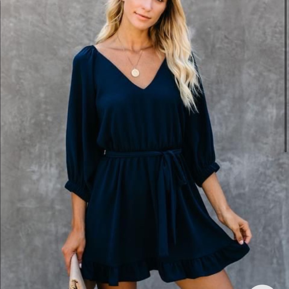 Ruffle Tie Dress - Navy - Medium